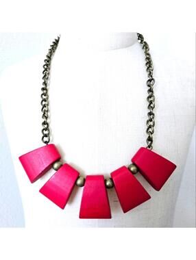 Plunder Design Gold Tone Red Rose Wood Necklace